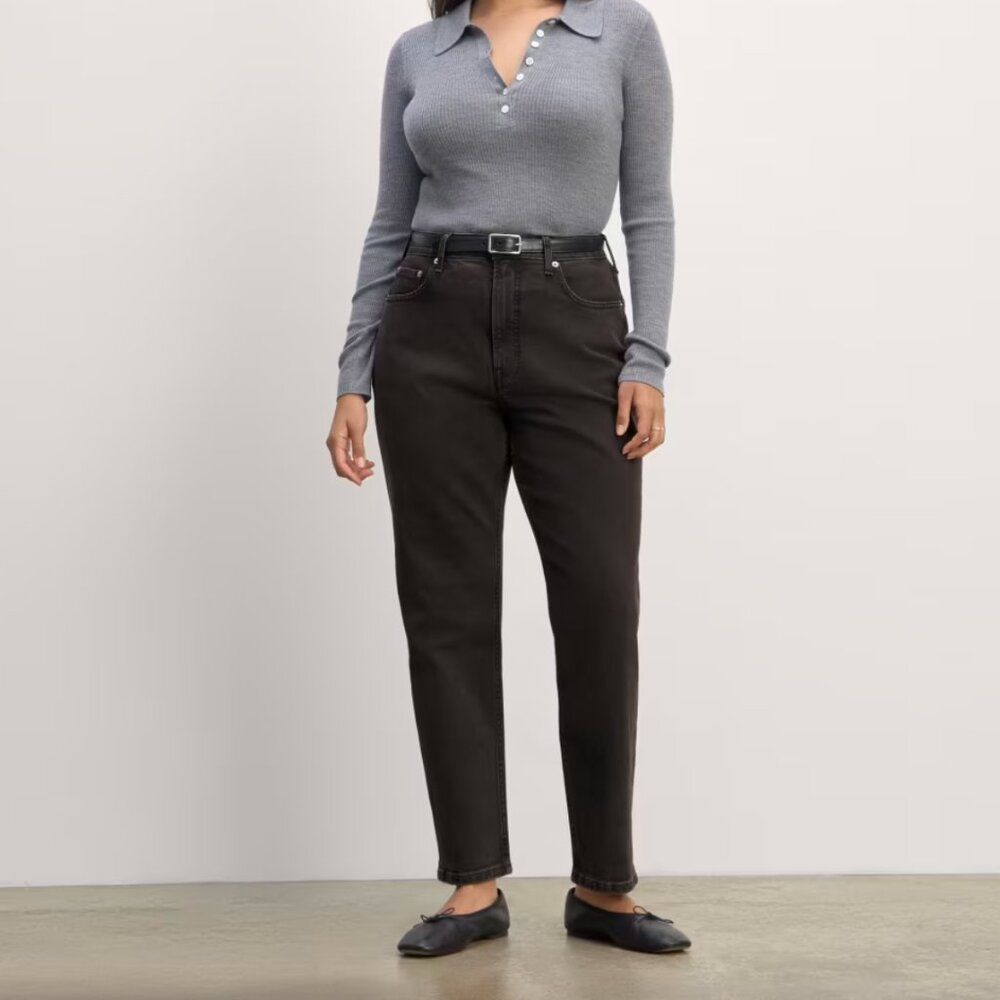 EVERLANE The Curvy Cheeky Straight Jean Size 24 Ankle Length Washed Black